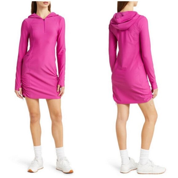 💕ZELLA💕 Excursion Hooded Long Sleeve Dress ~ Pink Wild Aster Medium M NWT - Picture 1 of 16